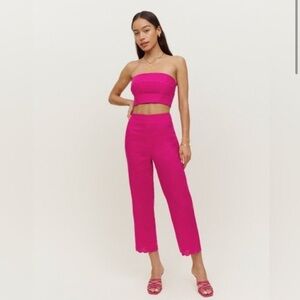Reformation Lizzi Liam Linen Hot Pink Pant and Crop Tube Top Set Size 4